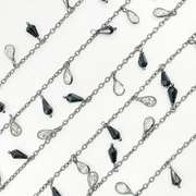 Black Spinel Drop & CZ Pear Shape Dangle Oxidized Chain